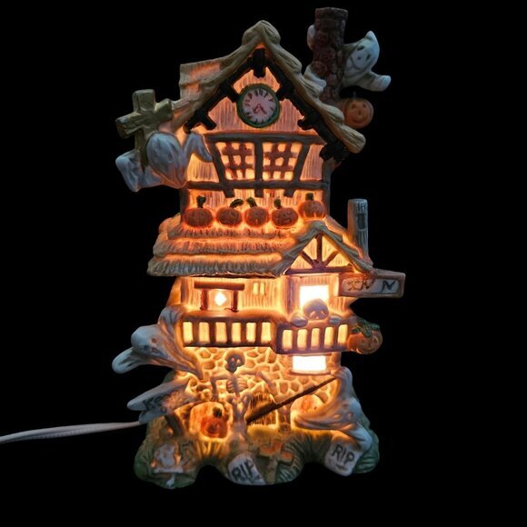 Haunted House Halloween Decoration Light Up Ghosts Spooky Scary Painted Ceramic‎ - Picture 3 of 12